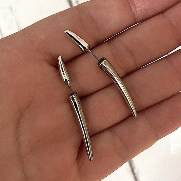 Silver Horn Spiked Earrings Punk Minimalist Fashion Unique Creative Handmade - Picture 9 of 11